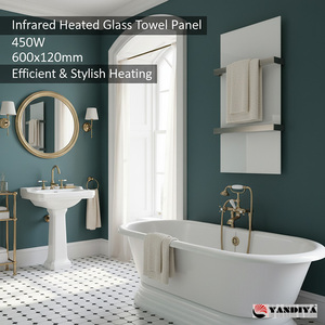 Sèche-serviettes infrarouge en verre, nouveau design, 450 watts, 230 V, sans cadre, rails en verre et acier inoxydable 304, hauteur réglable - Product Image 5