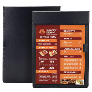 Menú de restaurante al por mayor, de una sola página, en cuero negro con clip y soporte para bolígrafo, para cócteles. - Product Image 1