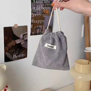Chuanghua Customize Luxury Polyester Corduroy Gift Packaging <b>Drawstring</b> <b>Bag</b> Pouch with Woven-label Silk Screen Printed - Product Image 1