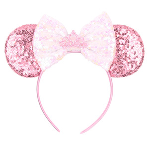 Hb166 Phụ Nữ Cô Gái Lấp Lánh Sequin Chuột Tai Bow Headband Với Vương Miện Cho Trẻ Em Cô Gái Sinh Nhật Kỳ Nghỉ Đảng Tóc Phụ Kiện - Product Image 3