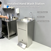 Grochoo Évier de lavage des mains à commande au pied en acier inoxydable 304/201, finition brossée mate, pour cuisine commerciale, HSFC01, prix usine direct