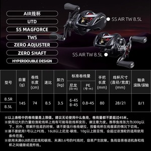 Moulinet de pêche Daiwa SS AIR TW 8.5L pour la pêche en eau douce et salée avec système de réglage zéro et conception Hyperdouble - Product Image 1