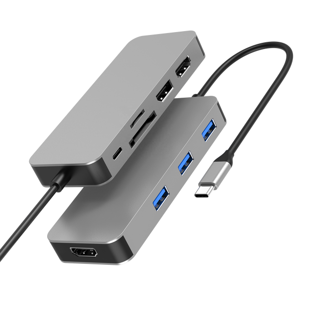 Custom OEM/ODM 9-in-1 USB-C Hub Dual HDTV 4K60HZ+DP+PD100W+USB3.1+USB2.0*2+SD+TF Multifunction Laptop Splitter Docking Station