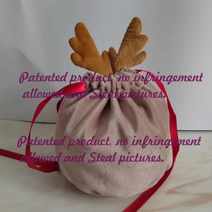 حقيبة هدايا عيد الميلاد المخملية ذات الرباط اللامع المخصصة على شكل قرون الرنة الحمراء لتغليف الحلوى - Product Image 3