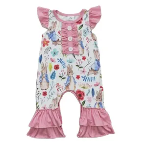 new customized high quality baby summer romper ruffles rabbit floral design short rompers baby grows 100 cotton bodysuit romper