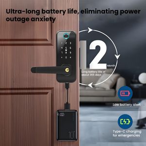 Deadbolt RfidスマートドアロックシルバーTuya Wifiアルミ生体認証デッドロックハンドルロックホテルホームセキュリティ用 - Product Image 3