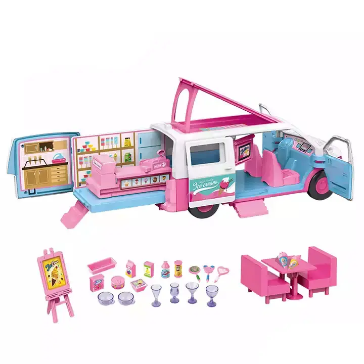 Children Diy Kitchen Food Plastic Pretend Play Set Ice Cream Truck Toy