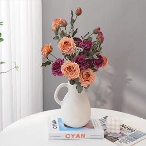 Fleurs artificielles Sujing, bouquet de roses en soie à 3 têtes avec bords brûlés, décoration réaliste pour la maison, ornement pour la Saint-Valentin - Product Image 3