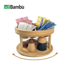 Hot Selling 100% Spin Thicken Runde Bambus Tablett rotierende Gewürz regal Bambus Lazy Susan Plattenspieler für Küche Plattenspieler Organizer