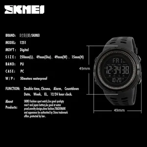 Montres multifonctions pour hommes SKMEI 1251, réveil, <span class=keywords><strong>chrono</strong></span>, étanche 5 bars, montre numérique, Reloj Hombre, montre de sport d'extérieur pour hommes - Product Image 4