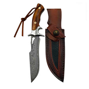 高品质手工大马士革钢固定刀片刀木柄户外生存口袋礼品来样定做野营实用刀 - Product Image 6