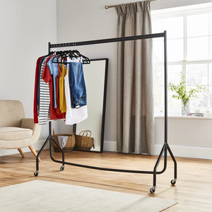 Heavy Duty <strong>Black</strong> Clothes <strong>Rail</strong> 5ft Long Garment Rack Rolling <strong>Clothing</strong> Rack - Product Image 2