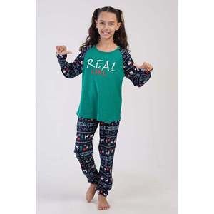 KIZ COCUK O. INTERLOK O YAKA REGLAN UZUN KOL ETEGI OVAL MANSETLI PIJAMA TAKIM(9-10/15-16) - เยซิล - เยซิล - Product Image 3