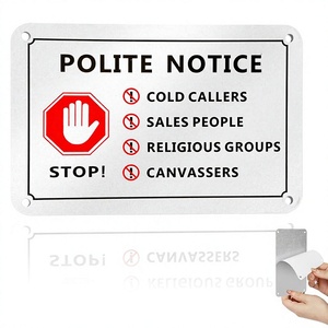 Autocollant adhésif pour porte d'entrée « Pas de vendeurs ambulants » en aluminium 15x10cm, 4 trous pré-percés - Product Image 1