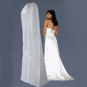 Wholesale white long simple high quality wedding dress garment zipper bag