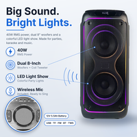 Speaker Portabel Menara Dual Woofer 8 Inch Speaker Pesta Lampu LED RGB dengan Mikrofon Nirkabel