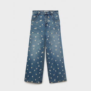 Haute qualité lavage Denim fleur broderie femmes <span class=keywords><strong>jean</strong></span> jambe large lâche femmes pantalon Vintage décontracté taille haute <span class=keywords><strong>jean</strong></span> droit - Product Image 2