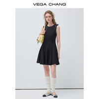 Robe noire sans manches pour femme VEGA CHANG avec détail nœud et jupe évasée pour occasions formelles et tenues de soirée