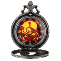 Montre de poche steampunk Jack & Sally Skeleton Nightmare avec chaîne de collier, pendentif médaillon montre à quartz noir
