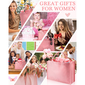 Wholesale Laminated Interior <strong>Pink</strong> Jute Grocery Bag Custom Logo Burlap Tote Bags with Handles for Wedding Gift