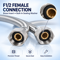 Tuyau d'arrivée d'eau tressé SUS304 F1/2, connecteur flexible d'alimentation en eau 1,5 MPa, 30-100 cm, pour salle de bain, idéal pour les espaces restreints