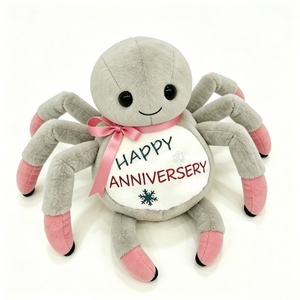 Custom Cute Spider Plush Toy Halloween Gift with Gray and Pink Bow PP Cotton Filled Unisex for 0-24 Months - Product Image 2