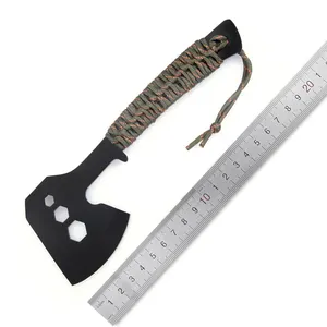 wholesale high quality portable camping axe hatchet black blade with rope splitting maul and hexagon wrench