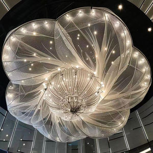 Lámpara colgante de cristal grande con diseño de flores en forma de vestíbulo de hotel, lámpara de techo personalizada para techos altos - Product Image 2