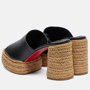 Sandalias de tacón alto grueso con plataforma y punta cuadrada abierta para mujer, estilo mule, con detalles de paja trenzada - Product Image 4