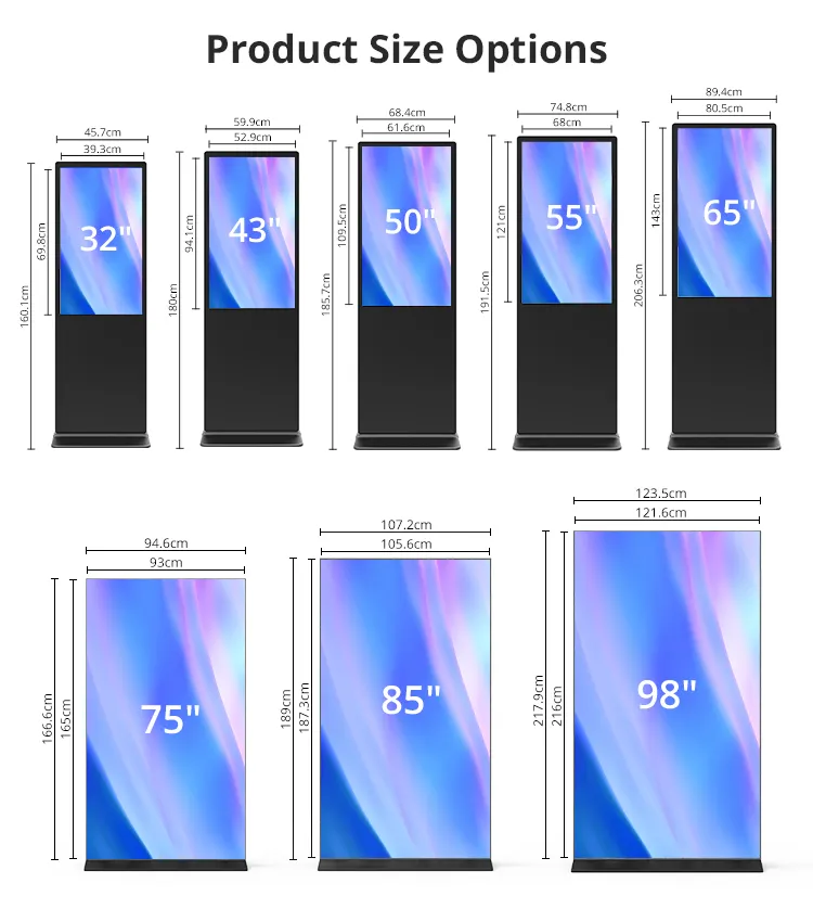 43" 55" 65" 75" auf dem boden stehende 4K volle Werbeanzeige bildschirm innenraum vertikales Touch-Totem WLAN CMS-Software LCD Digital-Signage