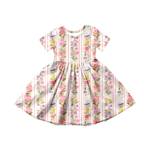 Vestido de Verano para Niña GSD3568, Personalizado, Color Rosa, con Estampado de Osos, Flores y Lazos, Manga Corta, Hasta la Rodilla, Transpirable, Venta al por Mayor - Product Image 3