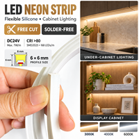 Bande LED néon 6x6mm 24V en silicone, flexible, pour armoire, sans soudure, découpe libre, 3000K 4000K 6000K, max 7W/m