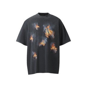 T-shirt de marque streetwear de haute qualité 100 % coton, manches courtes, coupe classique, imprimé flamme météore, respirant, anti-boulochage - Product Image 1