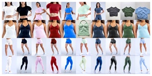 Set Yoga Senza Cuciture 3 Pezzi per Donna, Completo Sportivo con T-Shirt, Pantaloncini Modellanti e Top Corto, Abbigliamento <span class=keywords><strong>da</strong></span> <span class=keywords><strong>Palestra</strong></span> e Fitness - Product Image 3