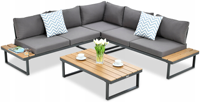 Ensemble de meubles de patio extérieur moderne et confortable pour 5 personnes avec canapé sectionnel à structure métallique pour jardin, cour, balcon et bord de piscine