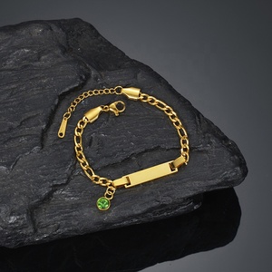 Logotipo personalizado grabado <span class=keywords><strong>nombre</strong></span> Acero inoxidable Barra plana pulsera cristal encanto niños cumpleaños <span class=keywords><strong>piedra</strong></span> pulseras para regalo - Product Image 3