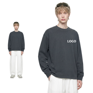 เสื้อยืดแขนยาวผ้าฝ้าย 100% ขายส่ง พิมพ์โลโก้ได้ตามต้องการ เสื้อคอกลมโอเวอร์ไซส์เนื้อหนา  เสื้อสเวตเชิ้ตแบบสวมหัวสำหรับทุกเพศ - Product Image 3