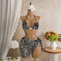 Maillots de bain 3 pièces de qualité supérieure pour femmes, bikini triangle à nouer avec bas de maillot à nouer sur les côtés et paréos, vente en gros, personnalisation OEM