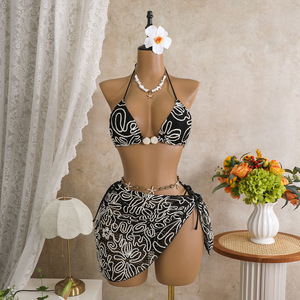 Maillots <span class=keywords><strong>de</strong></span> <span class=keywords><strong>bain</strong></span> 3 pièces <span class=keywords><strong>de</strong></span> qualité supérieure pour femmes, bikini triangle à nouer avec bas <span class=keywords><strong>de</strong></span> maillot à nouer sur les côtés et paréos, vente en gros, personnalisation OEM - Product Image 4