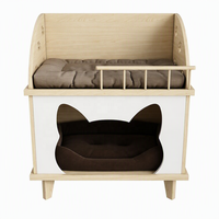 Maisonnette pour animaux en bois personnalisée 2-en-1 : Perchoir pour chat et niche pour petit chien, entrée en forme de tête de chat, pieds robustes, lit d'intérieur pour animaux