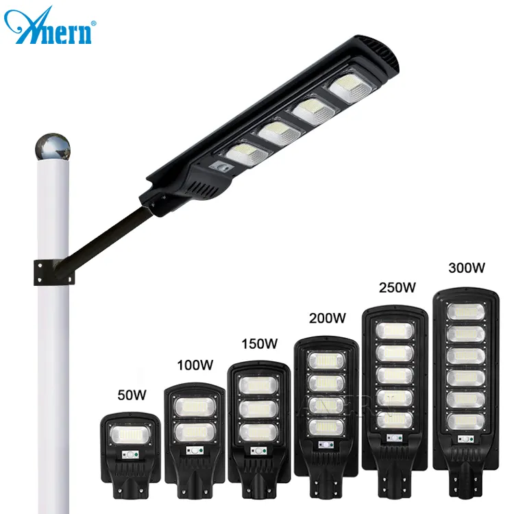 All in one solar led outdoor street lights 100w 150w 300w street light with solar panel and battery