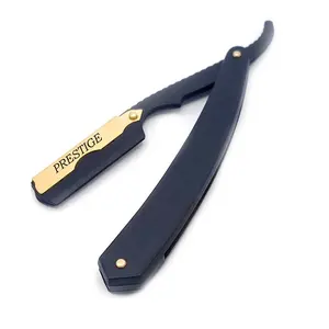Maquinilla de afeitar profesional de borde recto para hombre, acabado cromado negro, Hoja de Seguridad desechable alta, afeitado perfecto, uso corporal, belleza de peluquero - Product Image 1