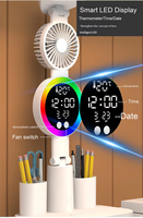 Lampe de bureau à LED de chevet pour chambre à coucher moderne, horloge pliable, affichage de la date, lampe d'ambiance, 2 porte-stylos, lampe de table rechargeable à piles