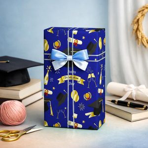 Original graduation season blue and gold 5-meter hat <b>pattern</b> wrapping <b>paper</b> for graduate - Product Image 5