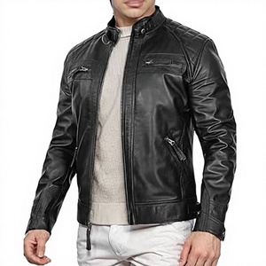 Veste en cuir d'agneau noir originale pour homme, style motard - Product Image 1