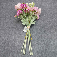 Buket Bunga Buatan Sutra 4 Tangkai Peony Persimmon Cosmos Snowball Realistis Warna Pink Oranye 60CM untuk Hotel, Toko, Perpustakaan, Aula
