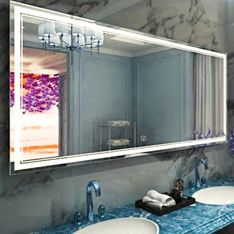 Popular Hotel Full UL CE 48 x 36 inch Wall Mounted Dimmable CCT 3 Lights Anti-Fog Frameless touch sensor Led bathroom mirror