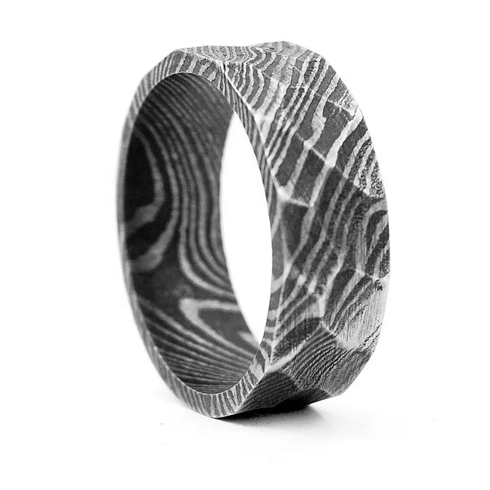 Macho Tùy Chỉnh Handmade Damascus Thép Người Đàn Ông Của 8Mm Damascus Hammer Ring Cho Engagement