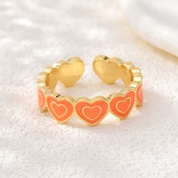 R52 18K Vergoldeter Messing-Ring mit Buntem Emaille-Herz, Verstellbar, Breit, Niedlich, Modisch, Romantischer Statement-Schmuck für Damen, Großhandel