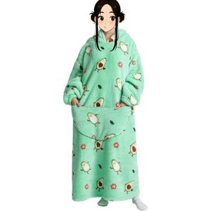 Warm Thick <b>Oversized</b> Wearable <b>Blanket</b> <b>Hoodie</b> for Winter Giant Polyester <b>Blanket</b> with Sleeves Cartoon Animal Print - Product Image 1